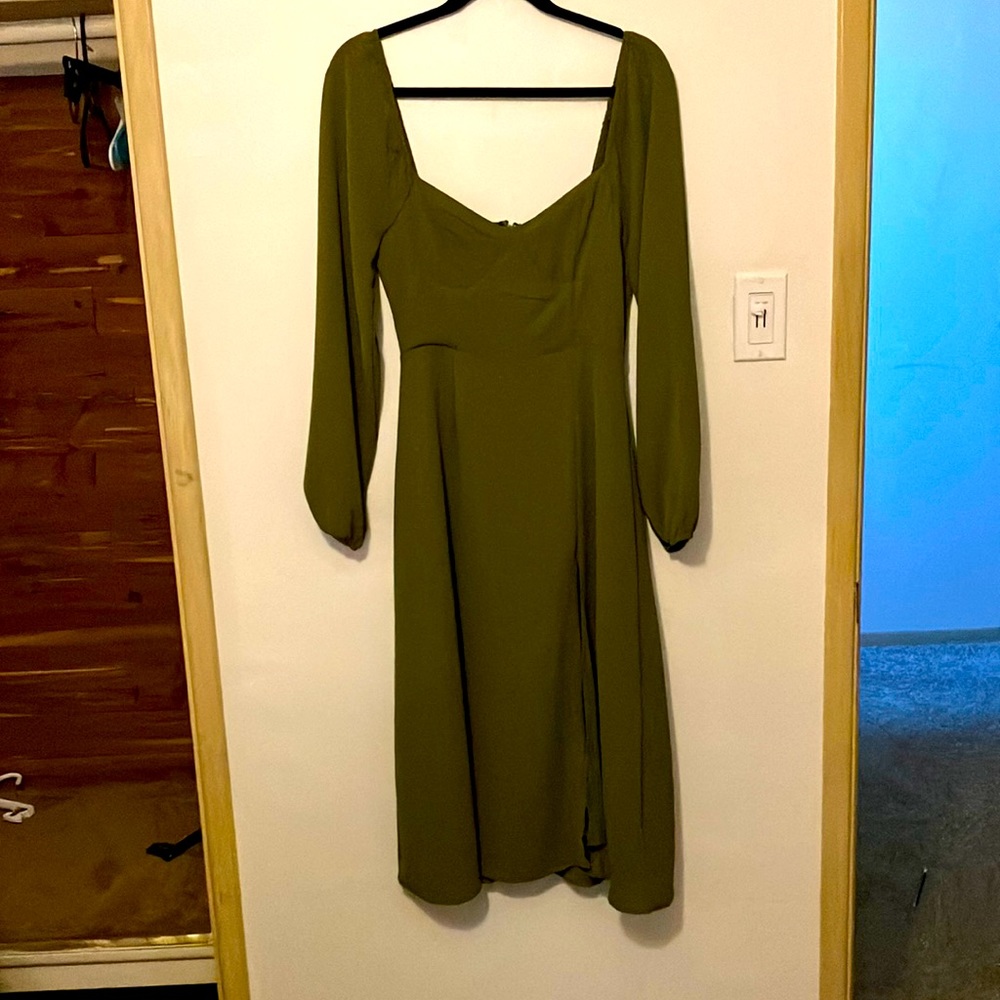 Olive green long sleeve dress.